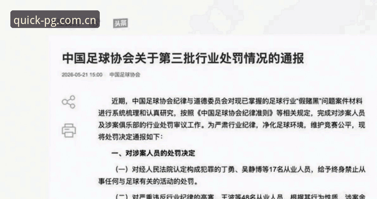 PG电子官网地址 足协第三批禁足名单最新动态:17人终身禁足48人受罚,PG平台用户热议足坛反腐进展